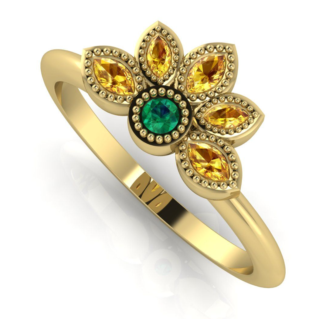 Astraea Liberty Emerald With Yellow Sapphires Gold Ring