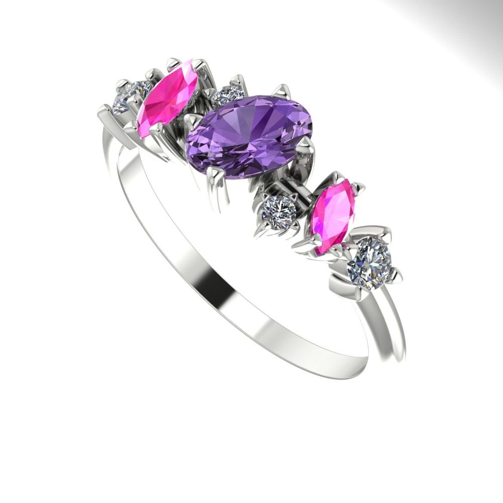 Violet Sapphire, Pink Sapphire & Diamond White Gold Atlantis Paradise Ring
