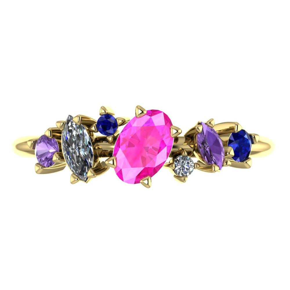 Pink, Violet & Blue Sapphires With Diamonds Yellow Gold Atlantis Paradise Ring