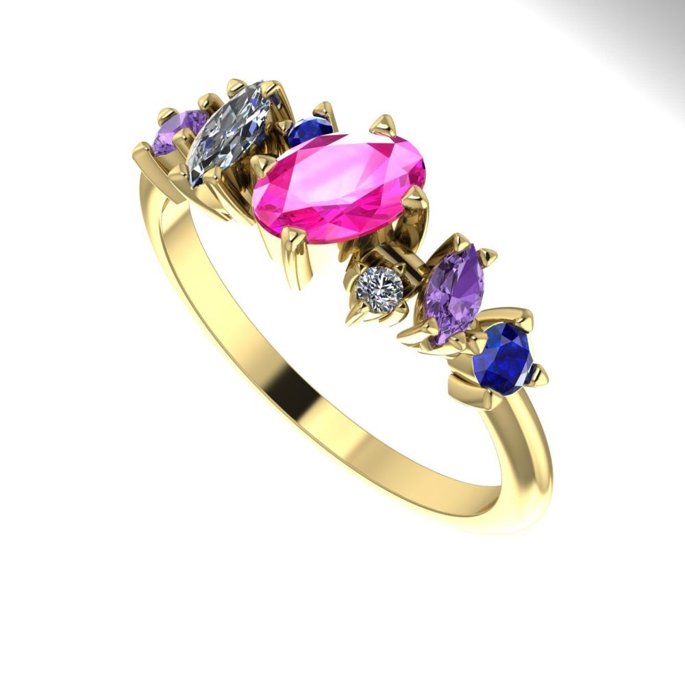 Pink, Violet & Blue Sapphires With Diamonds Yellow Gold Atlantis Paradise Ring