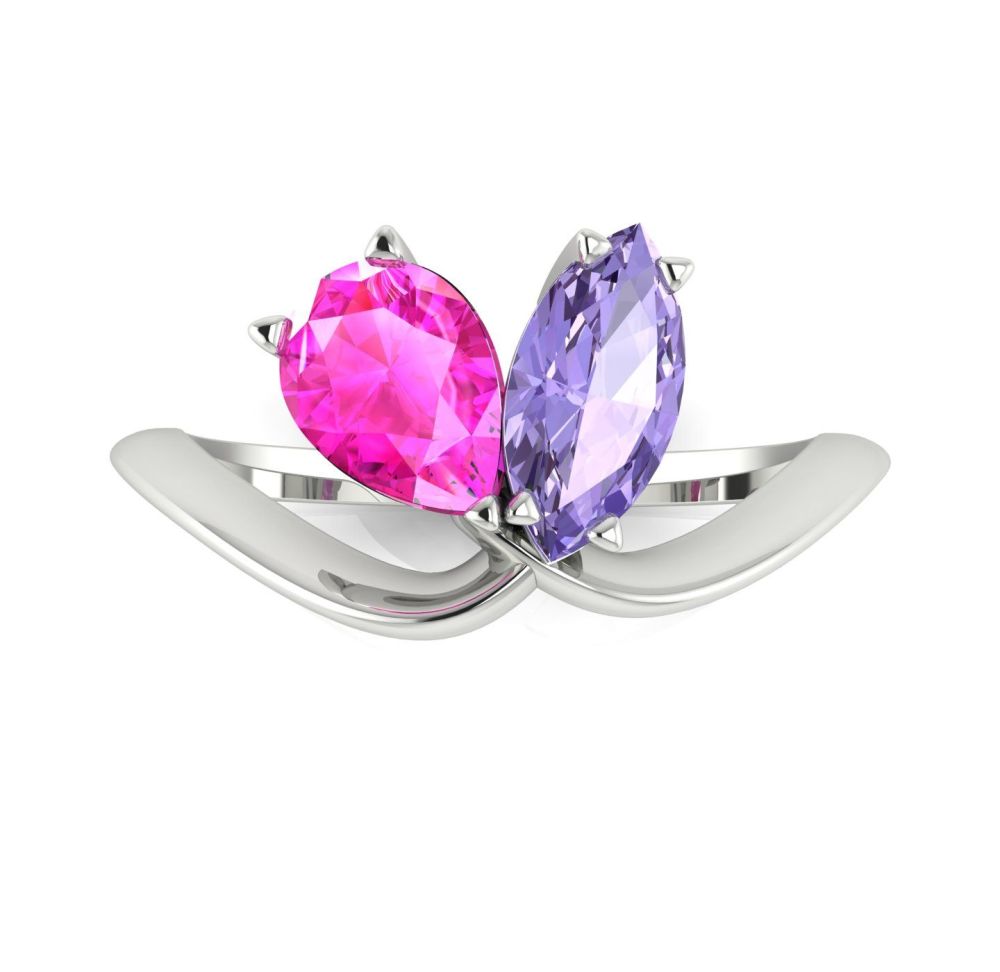 Entwined - Toi Et Moi Pink & Lavender & Pink Sapphire Ring - White Gold