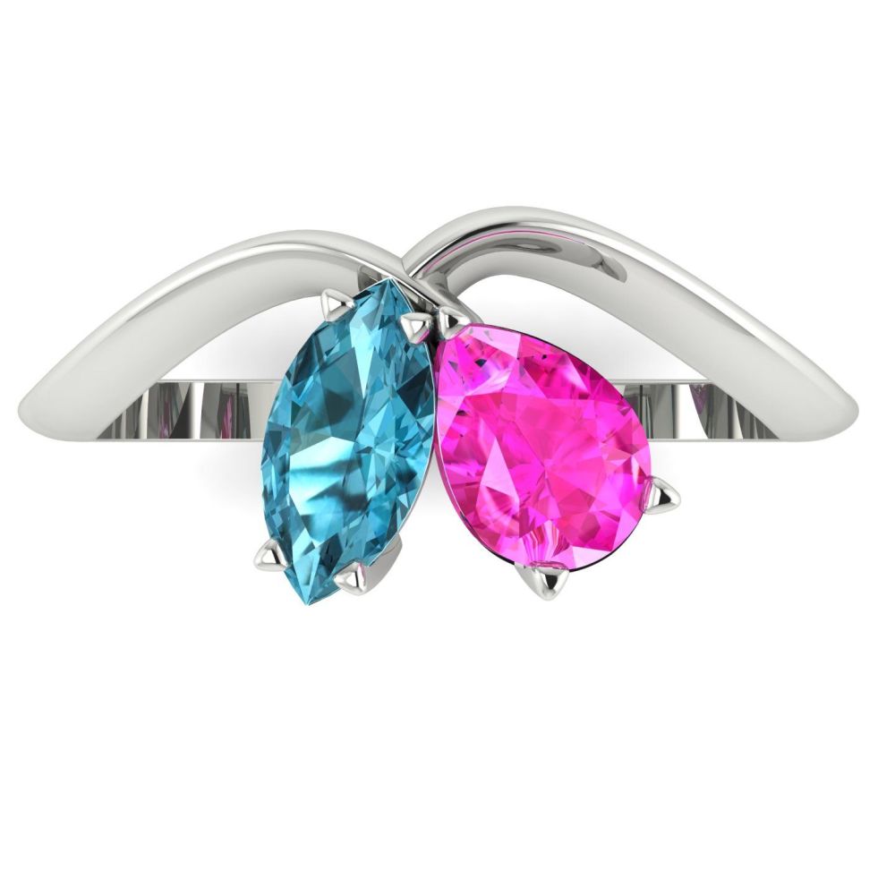 Entwined - Toi Et Moi Zircon & Pink Sapphire Ring - White Gold