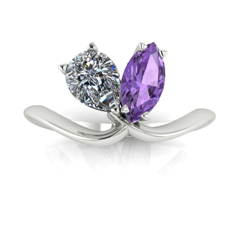 Entwined - Toi Et Moi - Violet Sapphire & Diamond Ring - White Gold