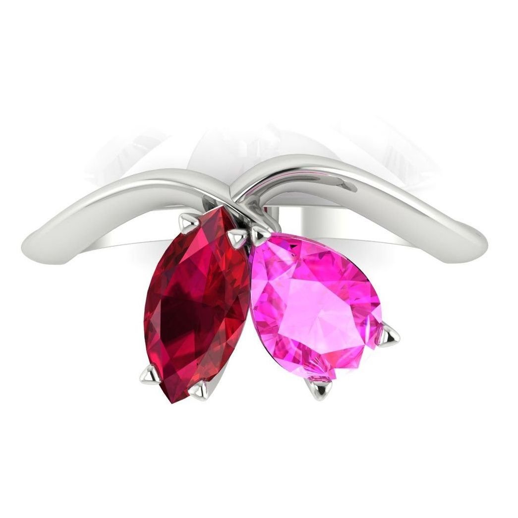 Entwined - Toi Et Moi - Ruby & Pink Sapphire Ring - White Gold