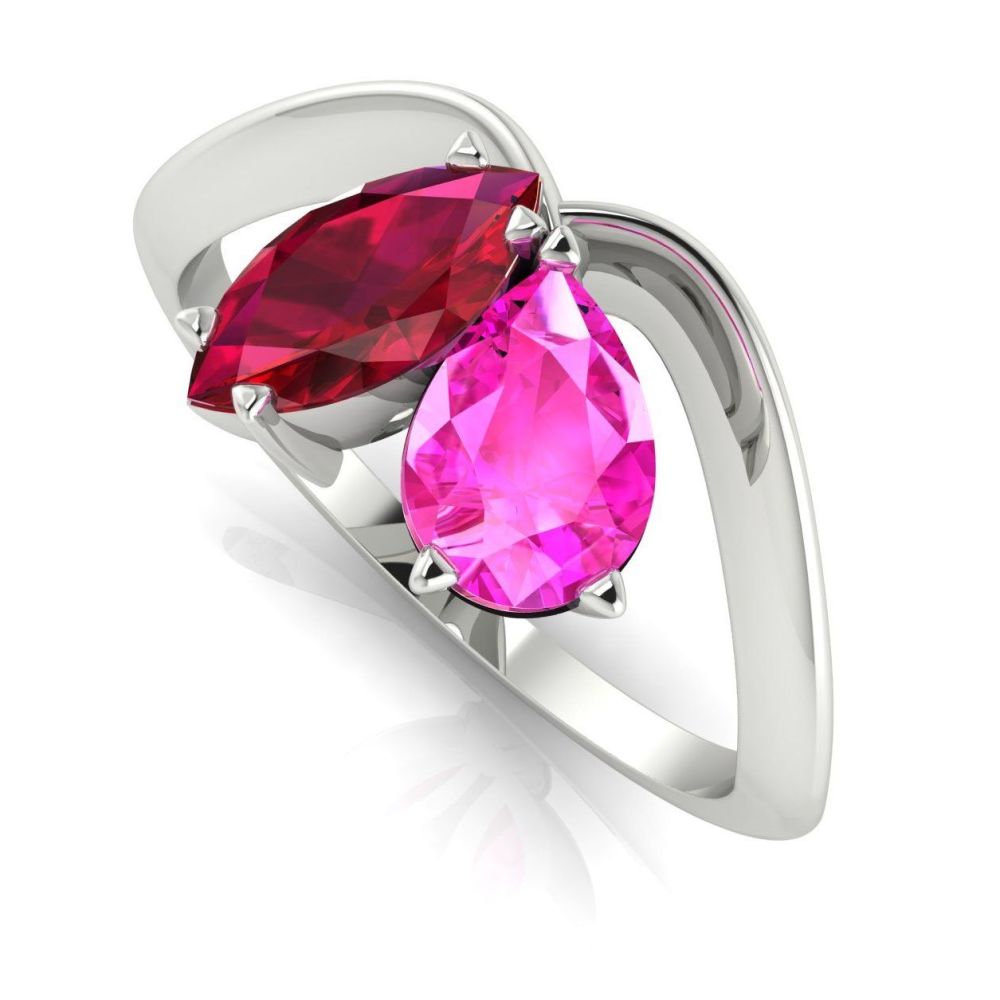 Entwined - Toi Et Moi - Ruby & Pink Sapphire Ring - White Gold