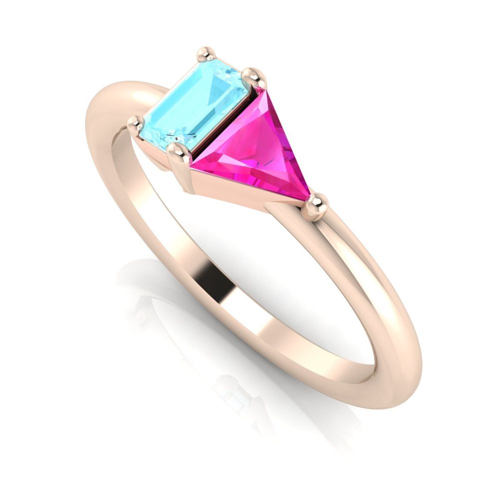 Elektra Toi Et Moi Ring- Aquamarine, Pink Sapphire & Rose Gold