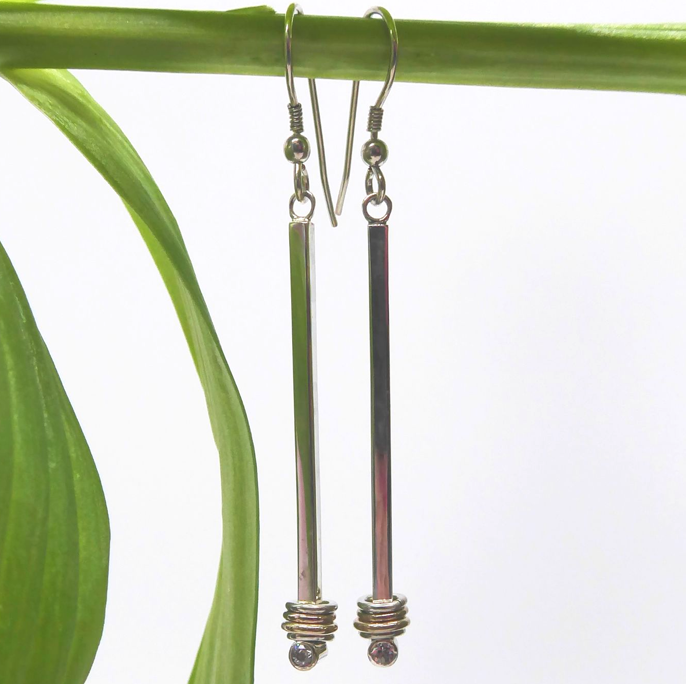 Silver and gold detail long drop earrings