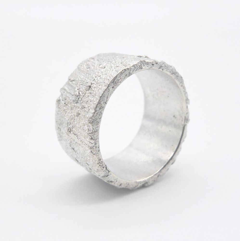 Frozen Sand Silver Ring - 10mm Width