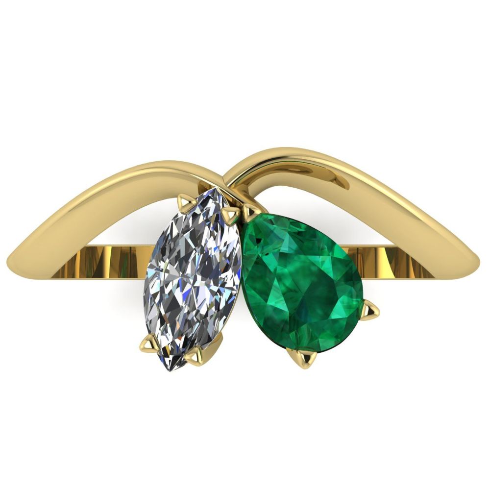 Entwined - Toi Et Moi - Emeraldd & Diamond Ring - Yellow  Gold
