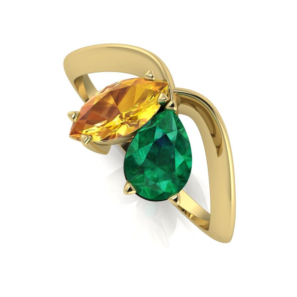 Entwined - Toi Et Moi - Emerald & Yellow Sapphire Ring - Yellow Gold