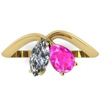 Entwined - Toi Et Moi - Pink Sapphire & Diamond Ring - Yellow Gold