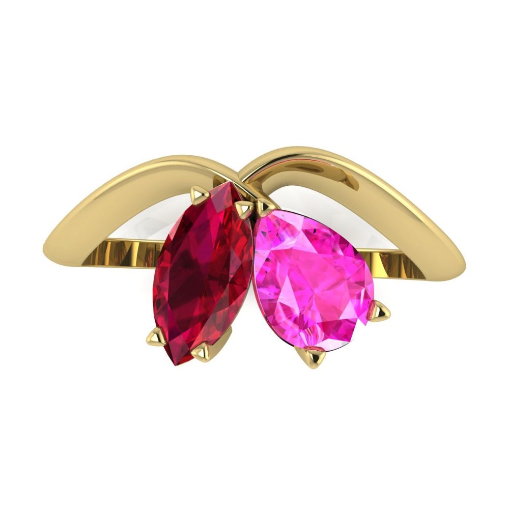 Entwined - Toi Et Moi - Ruby & Pink Sapphire Ring - Yellow Gold