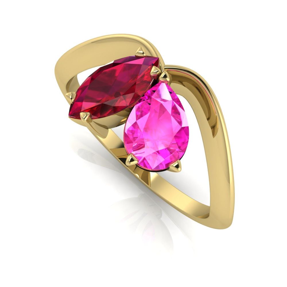 Entwined - Toi Et Moi - Ruby & Pink Sapphire Ring - Yellow Gold