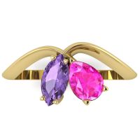 Entwined - Toi Et Moi Pink & Violet Sapphire Ring - Yellow Gold