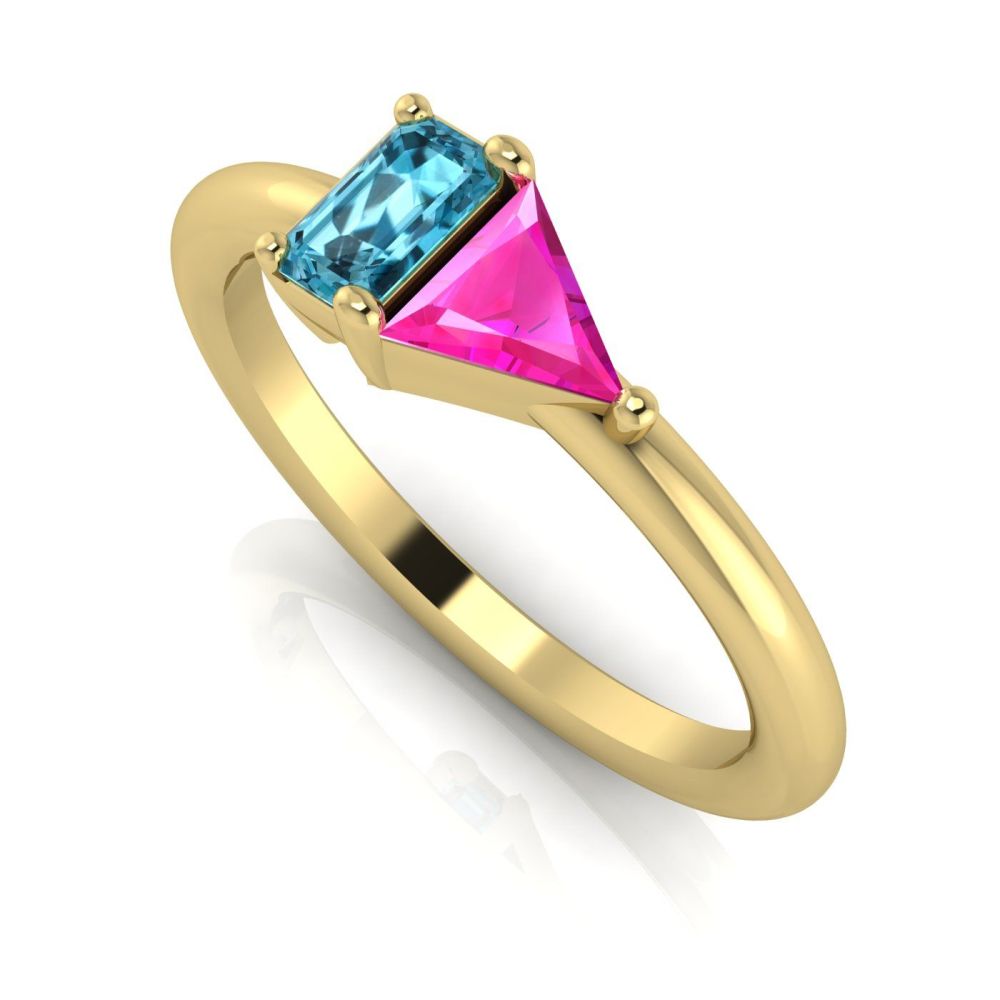 Elektra Toi Et Moi Ring- Pink Sapphire, Blue Zircon & Yellow Gold