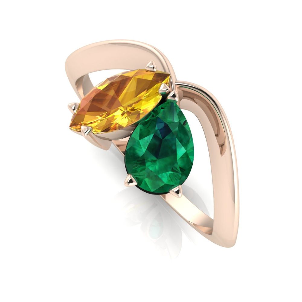 Entwined - Toi Et Moi - Emerald & Yellow Sapphire Ring - Rose Gold
