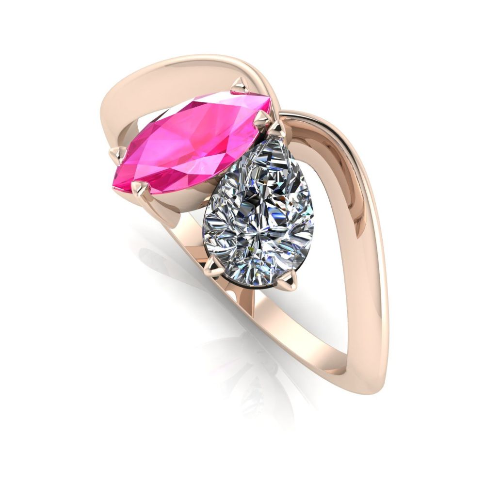 Entwined - Toi Et Moi - Pink Sapphire & Diamond Ring - Rose Gold