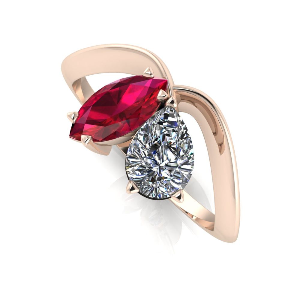 Entwined - Toi Et Moi - Ruby & Diamond Ring - Rose Gold