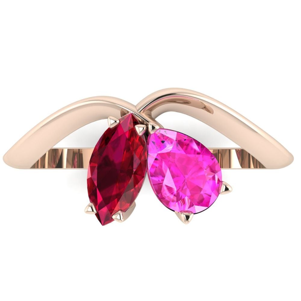 Entwined - Toi Et Moi - Ruby & Pink Sapphire Ring - Rose Gold