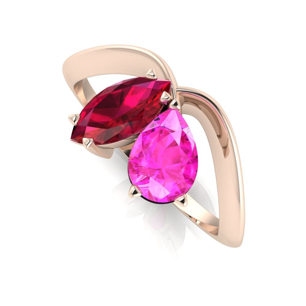 Entwined - Toi Et Moi - Ruby & Pink Sapphire Ring - Rose Gold