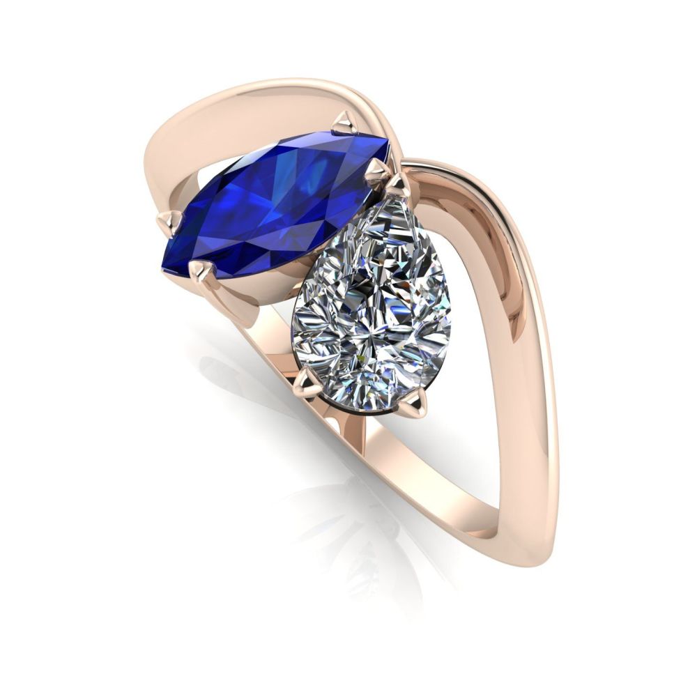 Entwined - Toi Et Moi - Sapphire & Diamond Ring - Rose Gold