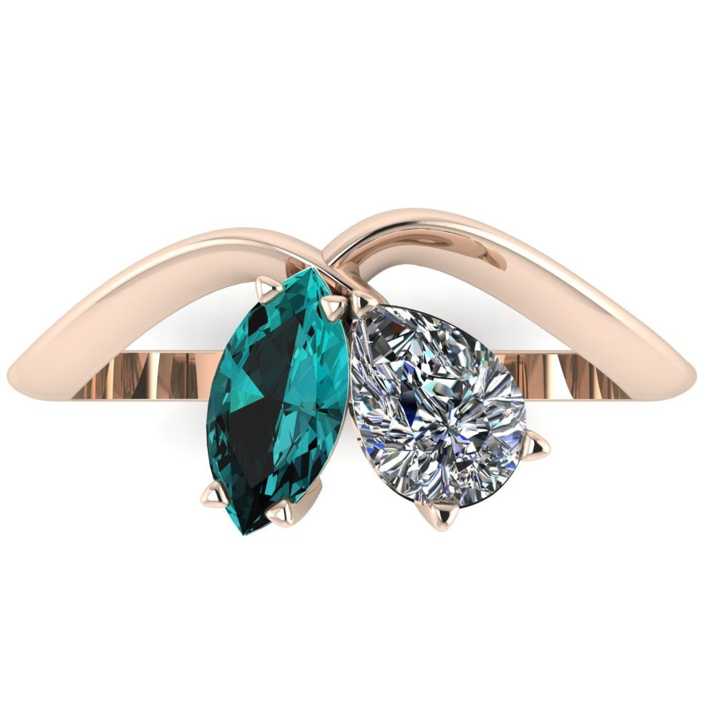 Entwined - Toi Et Moi - Teal Sapphire & Diamond Ring - Rose Gold
