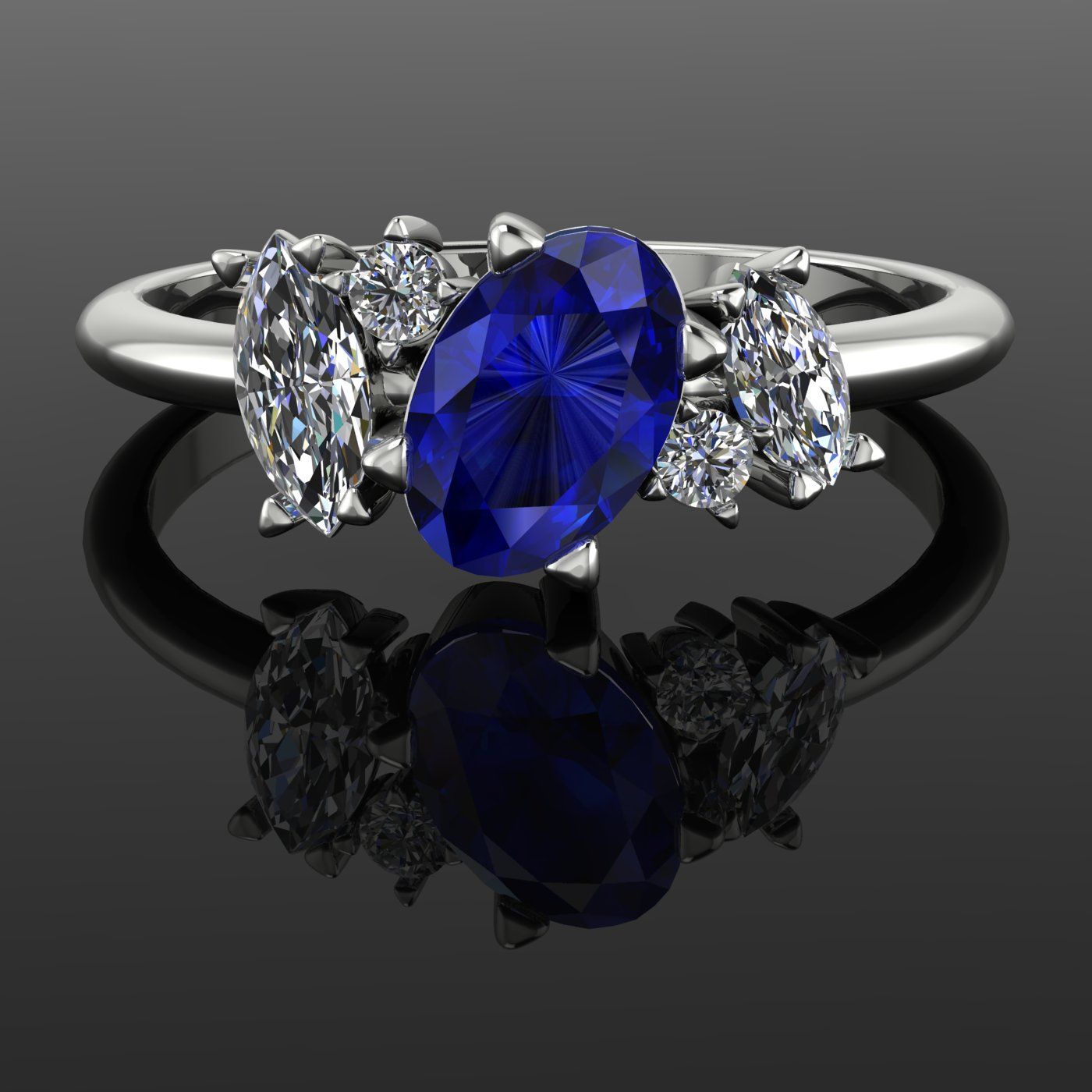 The Atlantis Asymmetrical Sapphire & Diamond Engagement Ring with sapphire and diamonds