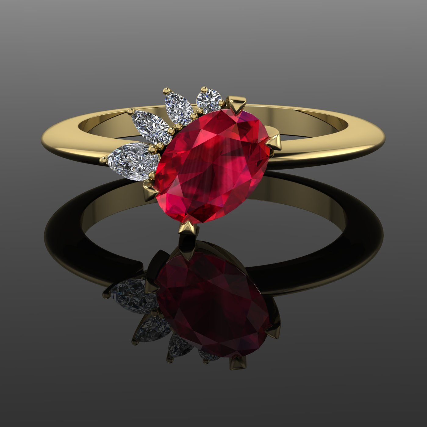 Selene - Ruby, Diamonds & Yellow Gold