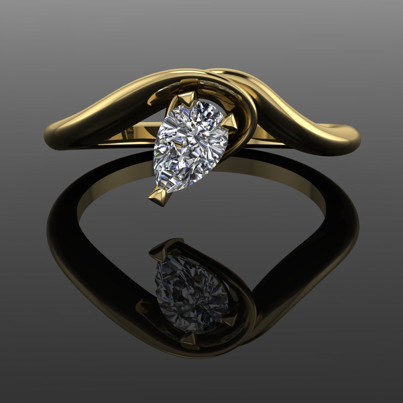 Sculpted, organic and enchantingly unusual diamond and yellow gold engagement ring.