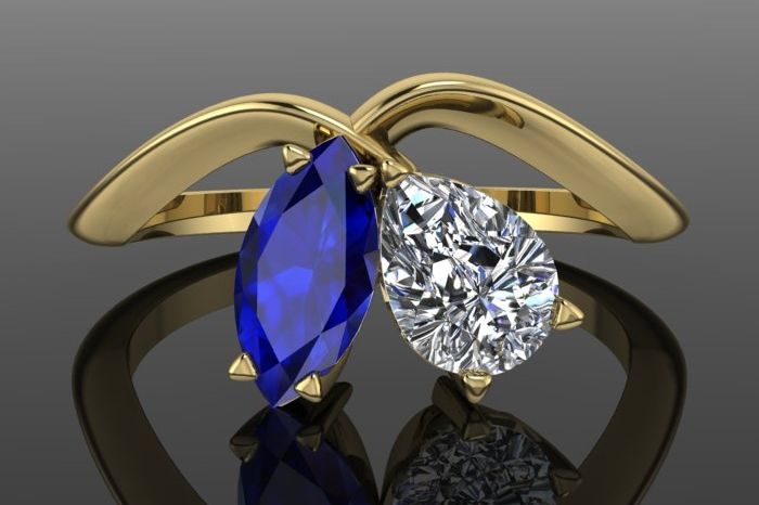 Yellow gold sapphire and diamond Toi Et Moi engagement ring
