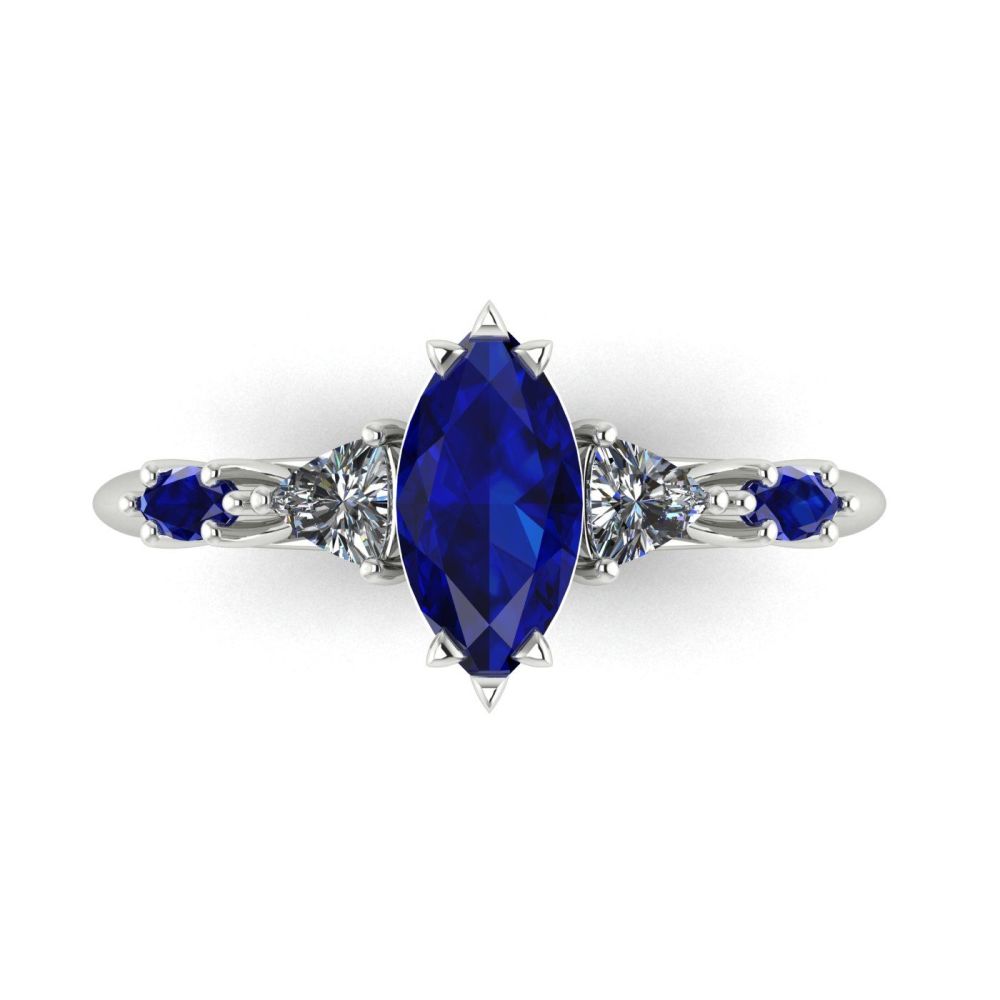 Maisie Marquise: Sapphire & Diamonds, White Gold Engagement Ring