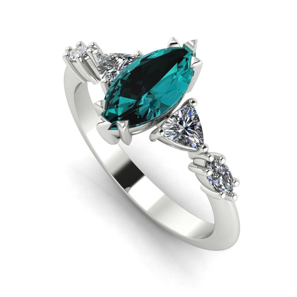 Maisie Marquise: Teal Sapphire & Diamonds, White Gold Engagement Ring