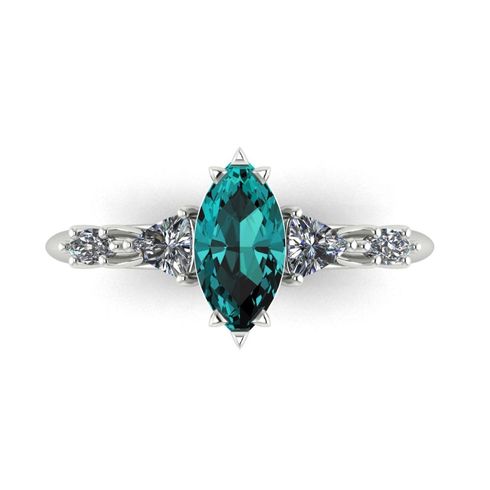 Maisie Marquise: Teal Sapphire & Diamonds, White Gold Engagement Ring