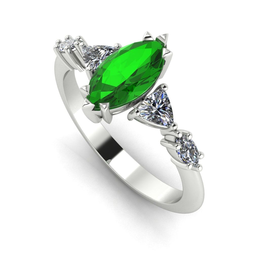 Maisie Marquise: Tsavorite & Diamonds, White Gold Engagement Ring