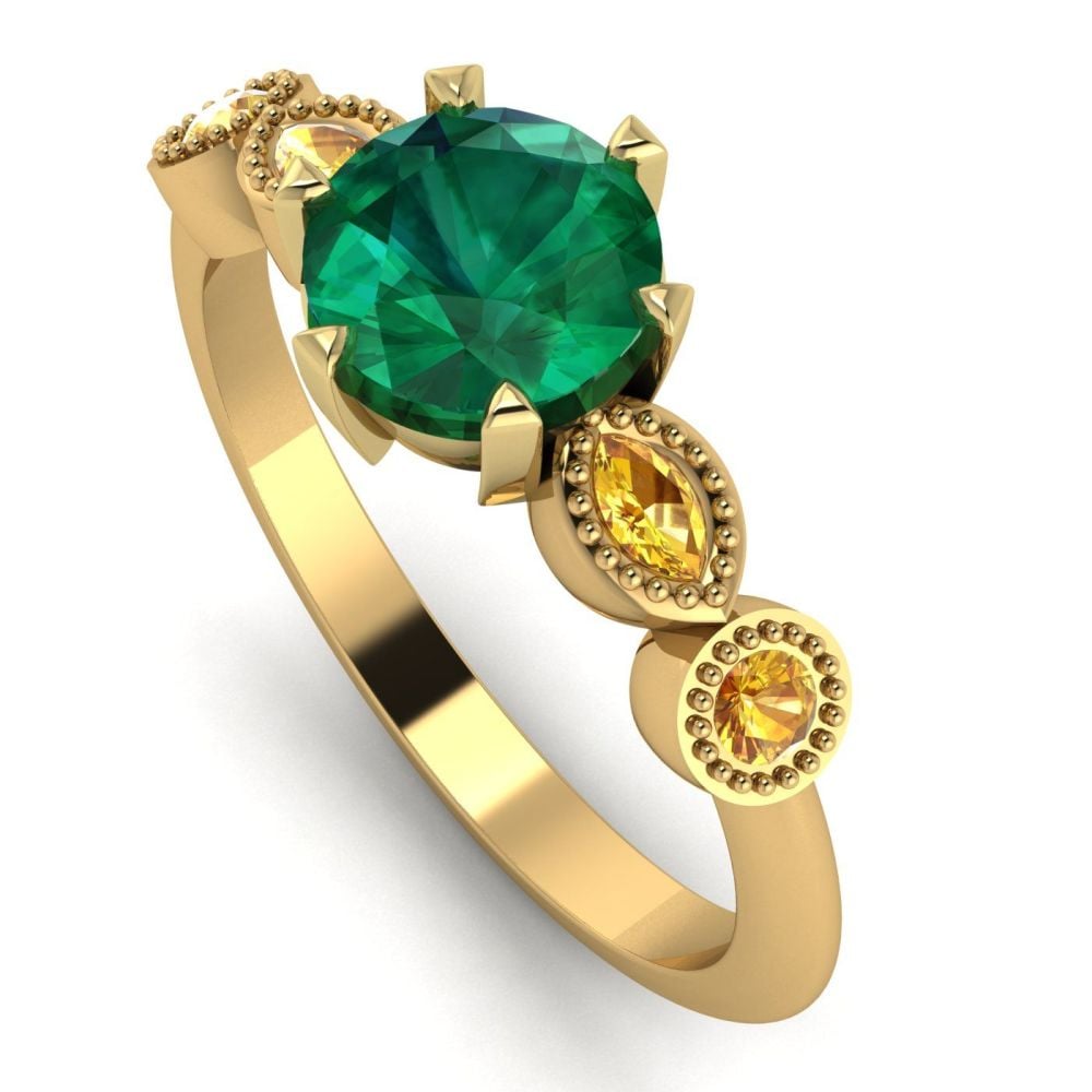 emerald and yellow sapphire engagement ring