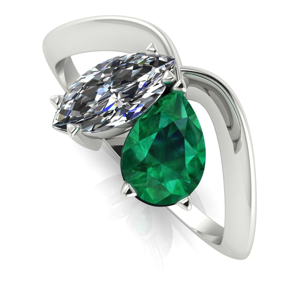 Entwined - Toi Et Moi - Emerald & Diamond Ring - White Gold