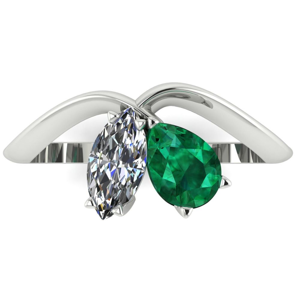 Entwined - Toi Et Moi - Emerald & Diamond Ring - White Gold