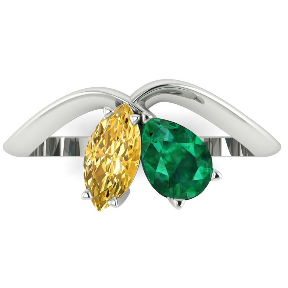 Entwined - Toi Et Moi - Emerald & Yellow Diamond Ring - White Gold