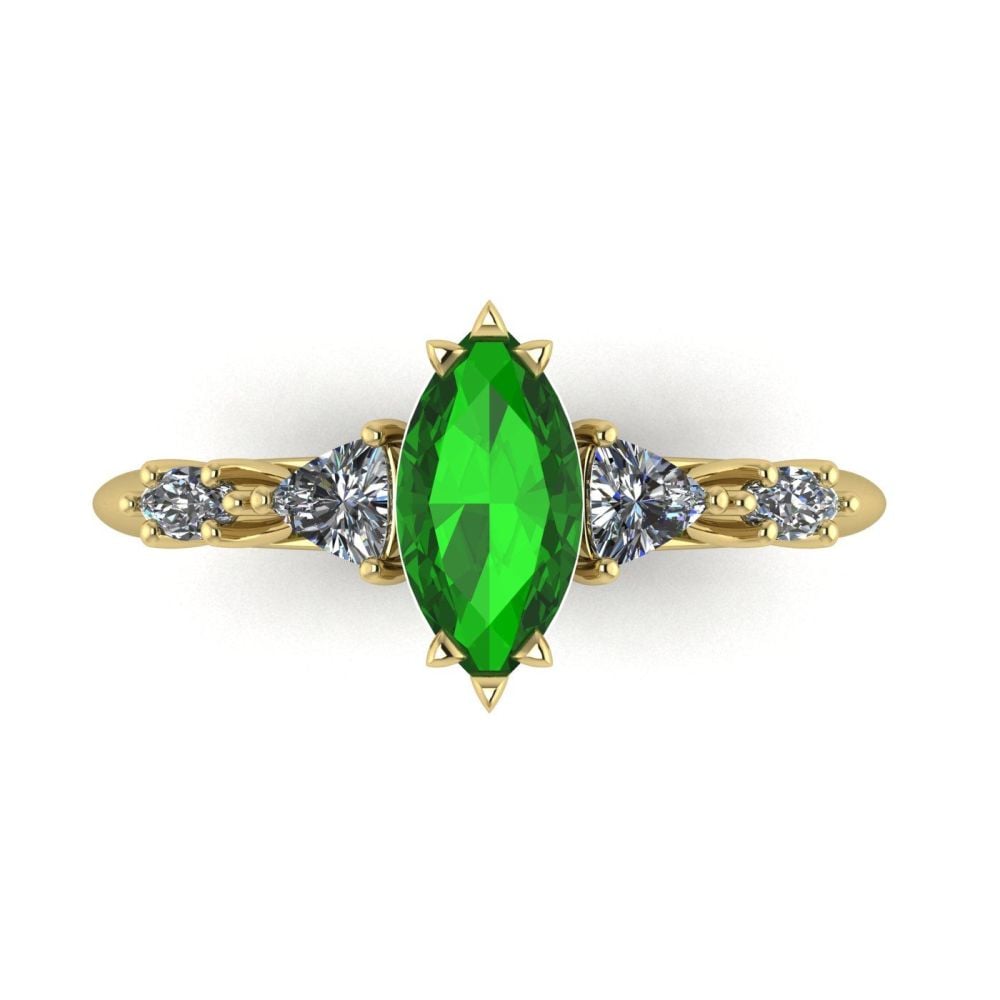 Maisie Marquise: Tsavorite & Diamonds - Yellow Gold Engagement Ring