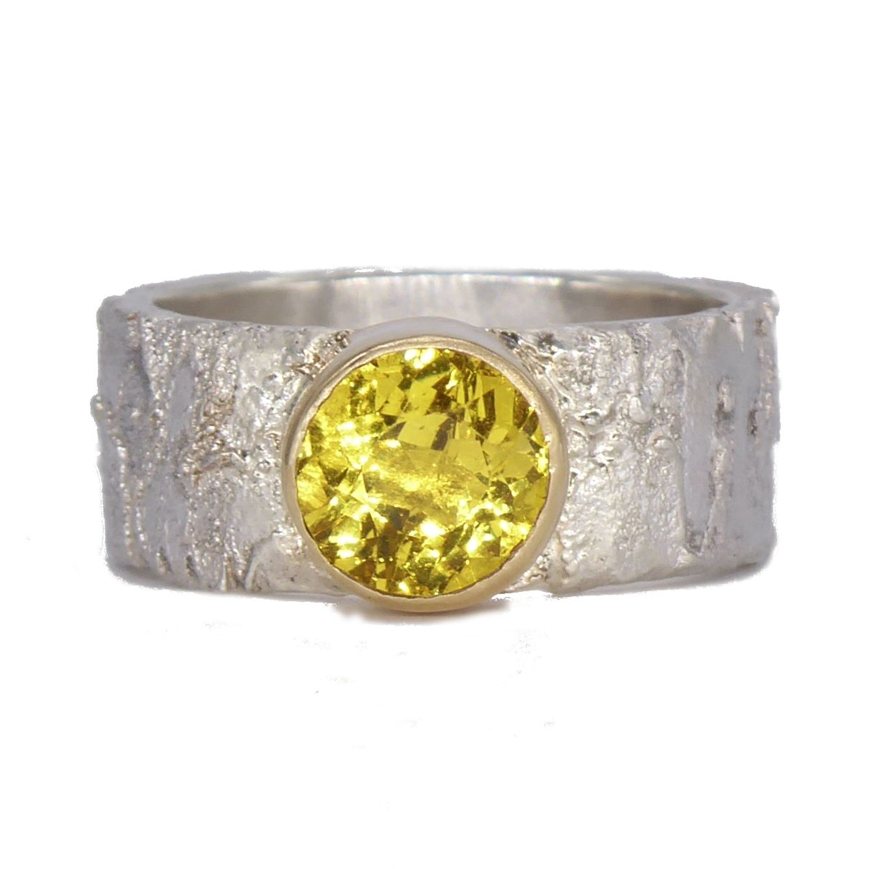 Golden Beryl Yellow Gemstone Silver & Gold Ring