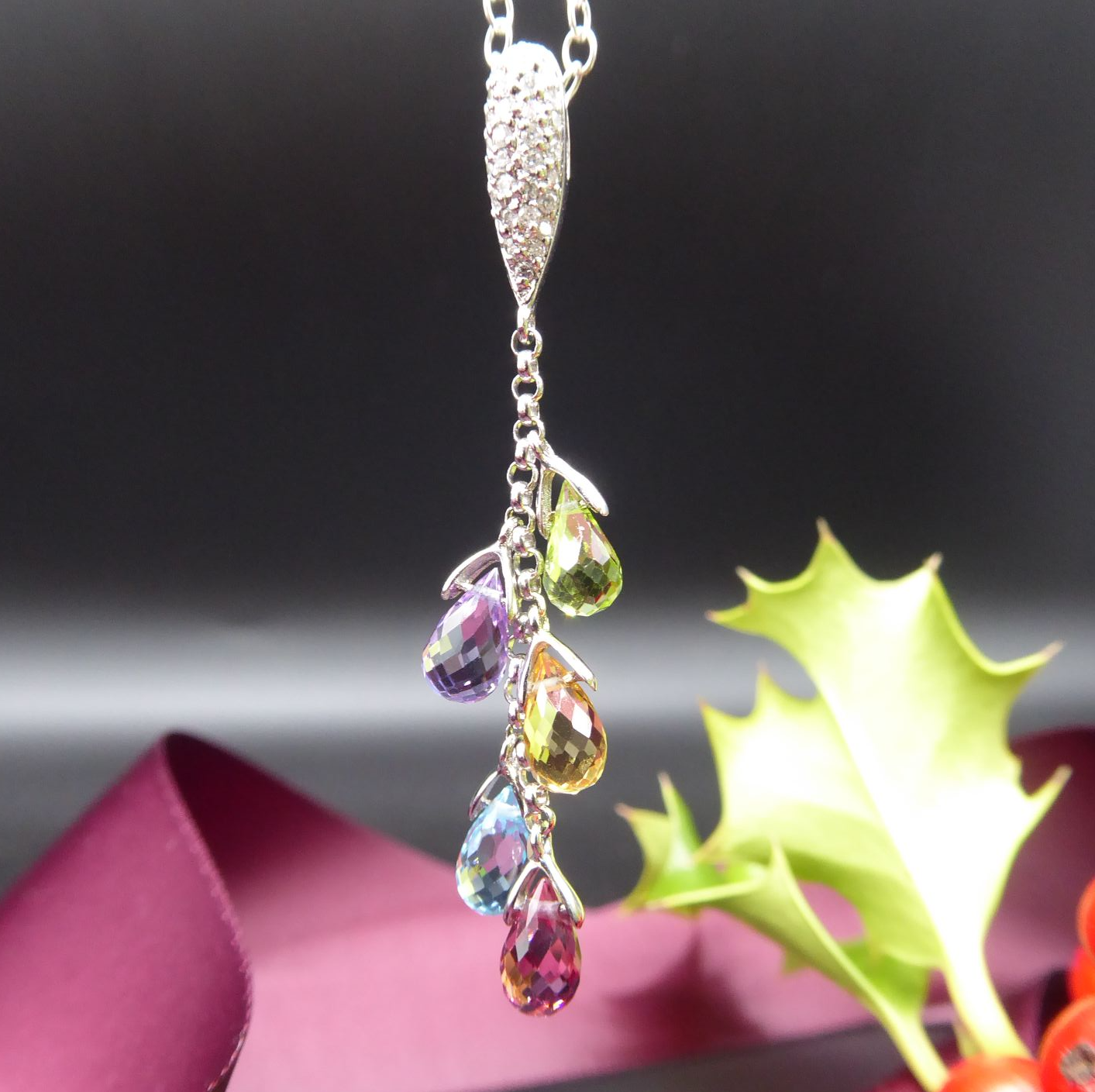 gemstone and diamond drop earrings