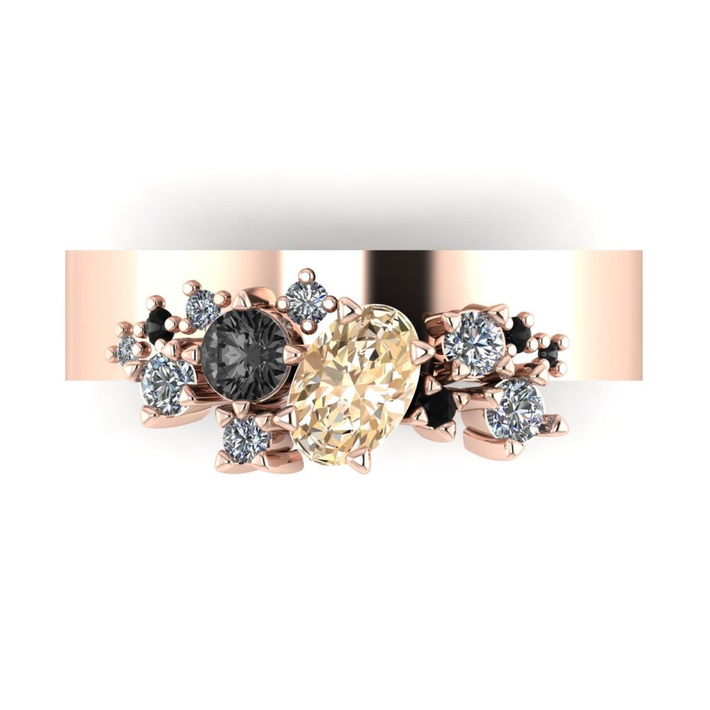 Crystallised Champagne Diamond, Black & White Diamonds -  Rose Gold Ring