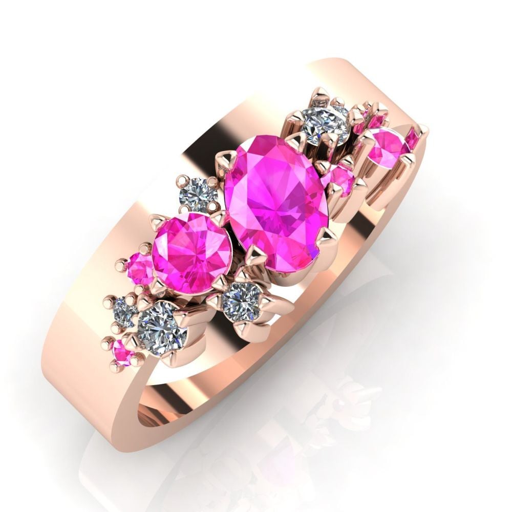 Pink Sapphire & Diamond Crystallised Rose Gold Ring