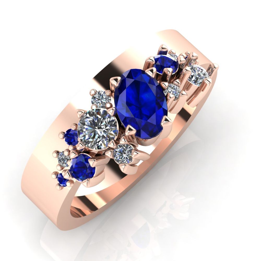 Sapphire & Diamond Crystallised Rose Gold Engagement Ring