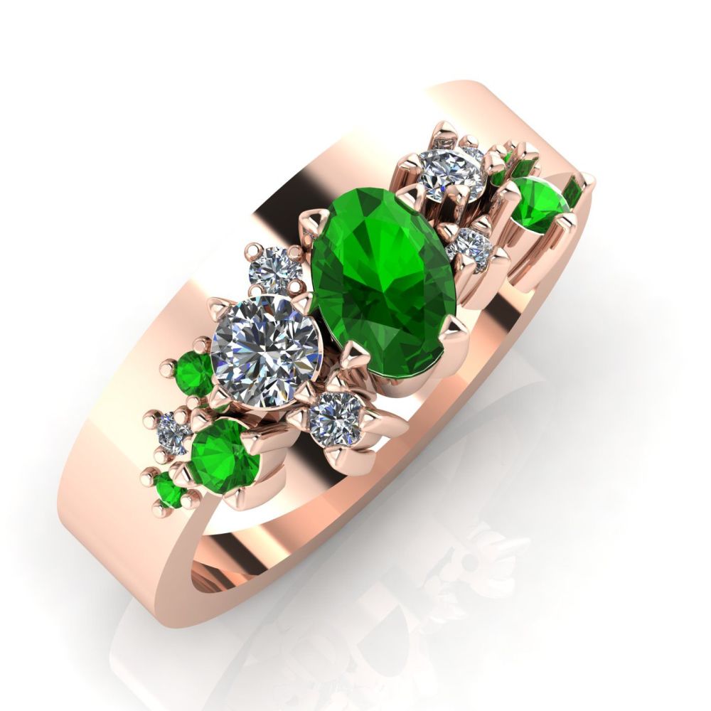 Tsavorite & Diamond Crystallised Rose Gold wedding or Engagement  Ring
