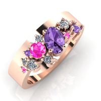 Crystallised  Violet  Sapphire, Pink Sapphire & Diamond Rose Gold Ring