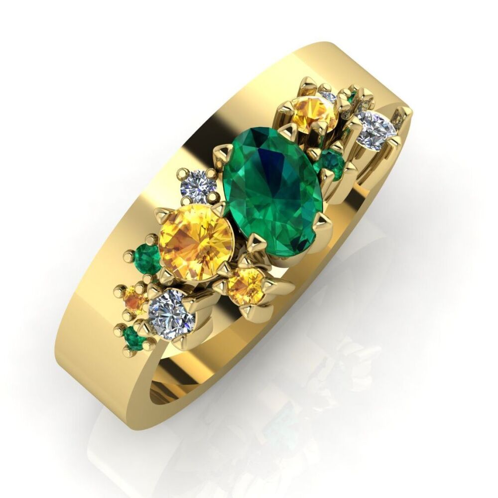 Crystallised Emerald, Diamond & Yellow Sapphire Yellow Gold Engagement or W