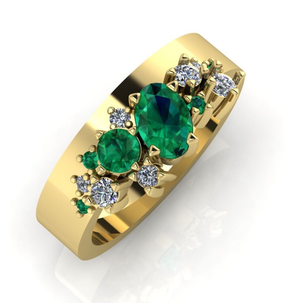 Crystallised Emerald & Diamond Yellow Gold Engagement & Wedding Ring