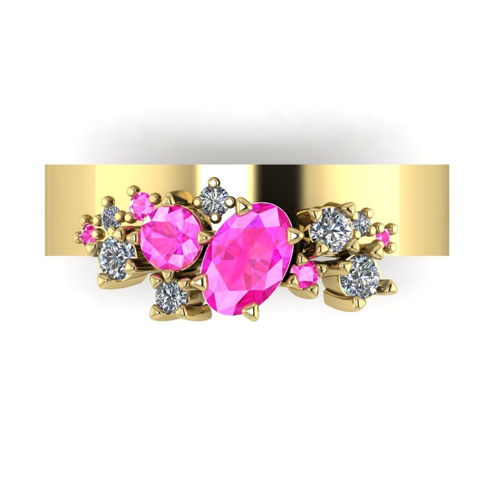 Crystallised Pink Sapphire & Diamond Yellow Gold Ring
