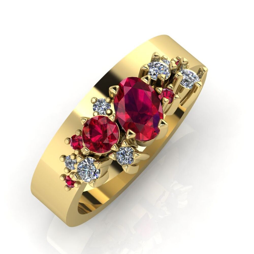 Crystallised Ruby & Diamond Yellow Gold Ring Wedding or Engagement Ring